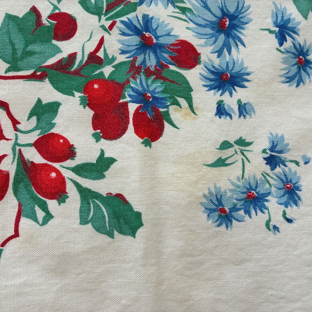 Vintage Floral Blue And Red Cotton Square Tablecloth 50x53 - Picture 6 of 6